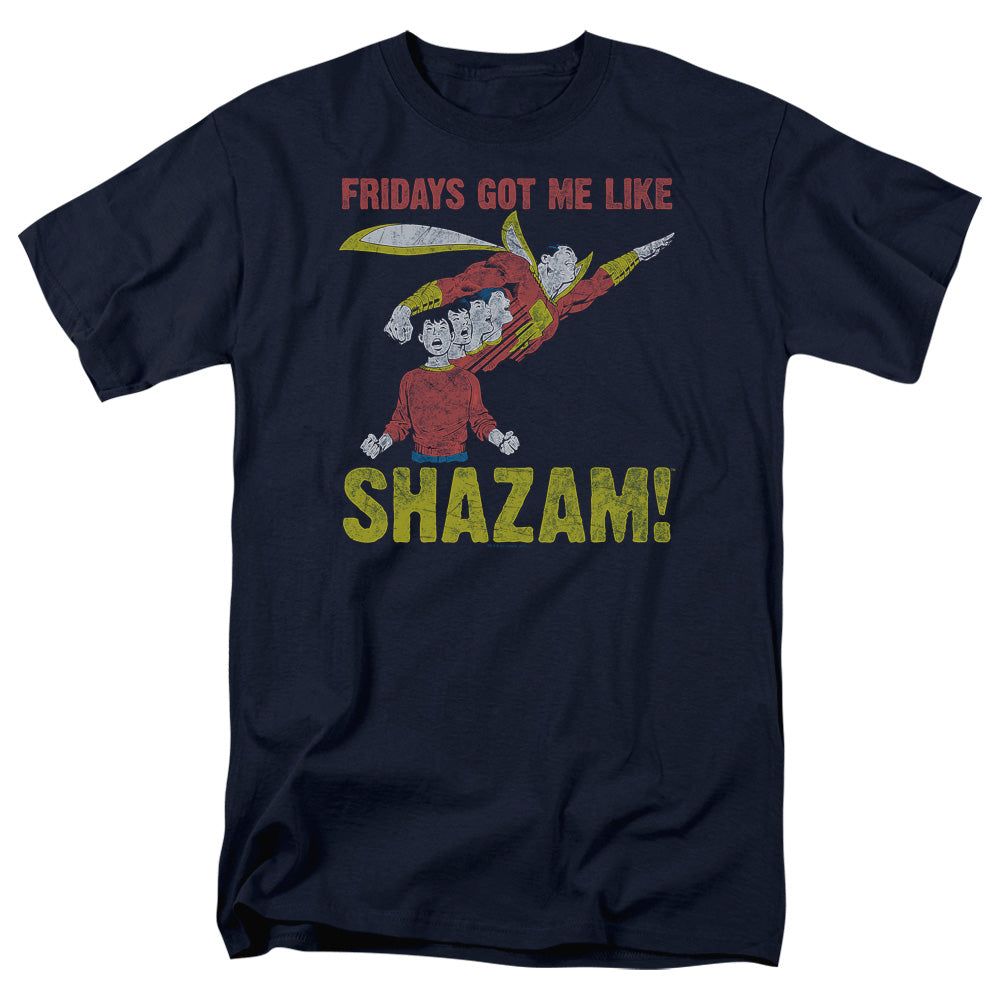 Justice League Fridays Got Me Like Mens T Shirt Navy Blue Retro Pop Classics