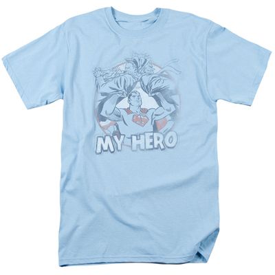 Superman My Hero Mens T Shirt Light Blue Retro Pop Classics