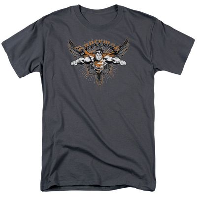 Superman Take Wing Mens T Shirt Charcoal Retro Pop Classics