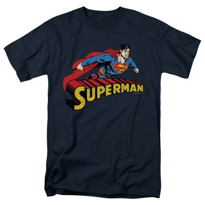 Superman Flying Over Mens T Shirt Navy Retro Pop Classics