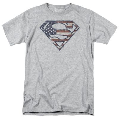 Superman Wartorn Flag Mens T Shirt Athletic Heather Retro Pop Classics