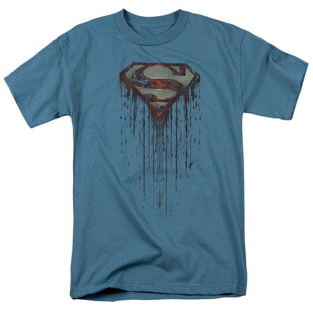 Superman Shield Drip Mens T Shirt Slate Retro Pop Classics