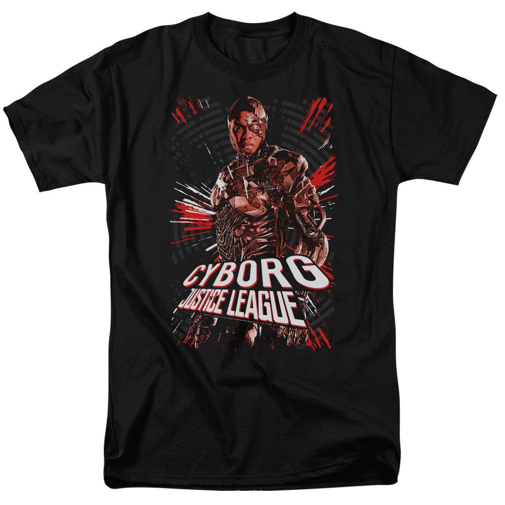 Justice League Movie Cyborg Mens T Shirt Black Retro Pop Classics