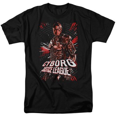 Justice League Movie Cyborg Mens T Shirt Black Retro Pop Classics