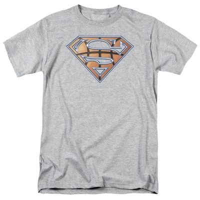 Superman Basketball Shield Mens T Shirt Athletic Heather Retro Pop Classics