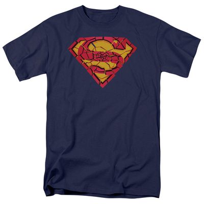 Superman Shattered Shield Mens T Shirt Navy Retro Pop Classics