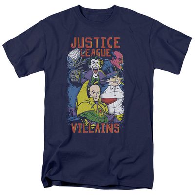 Justice League Villians Mens T Shirt Navy Blue Retro Pop Classics