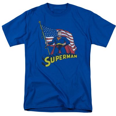 Superman American Flag Mens T Shirt Royal Blue Retro Pop Classics