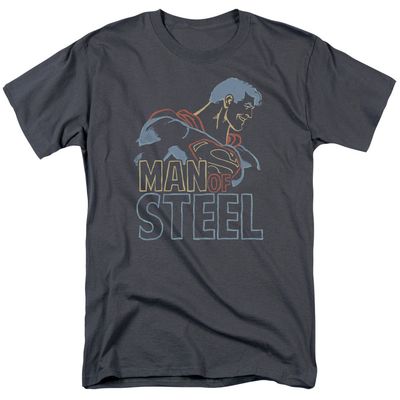 Superman Colored Lines Mens T Shirt Charcoal Retro Pop Classics