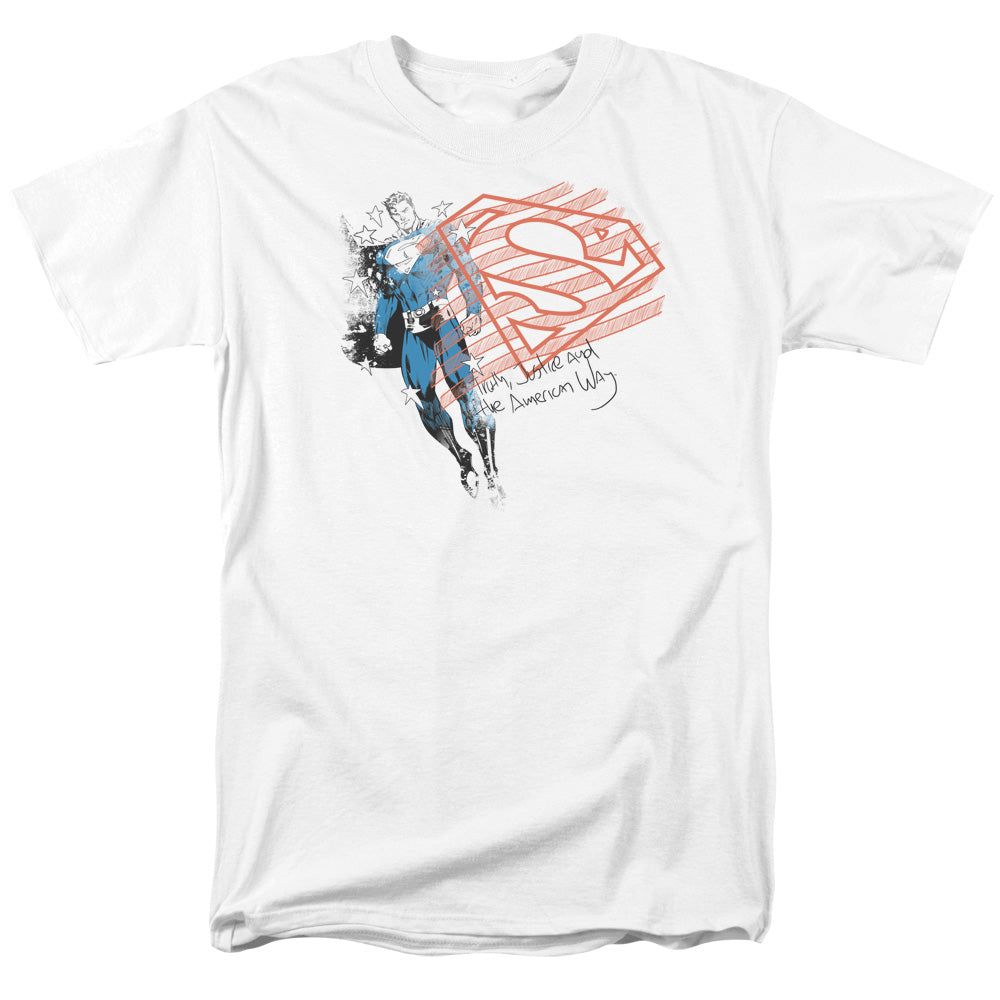 Superman Super American Flag Mens T Shirt White Retro Pop Classics