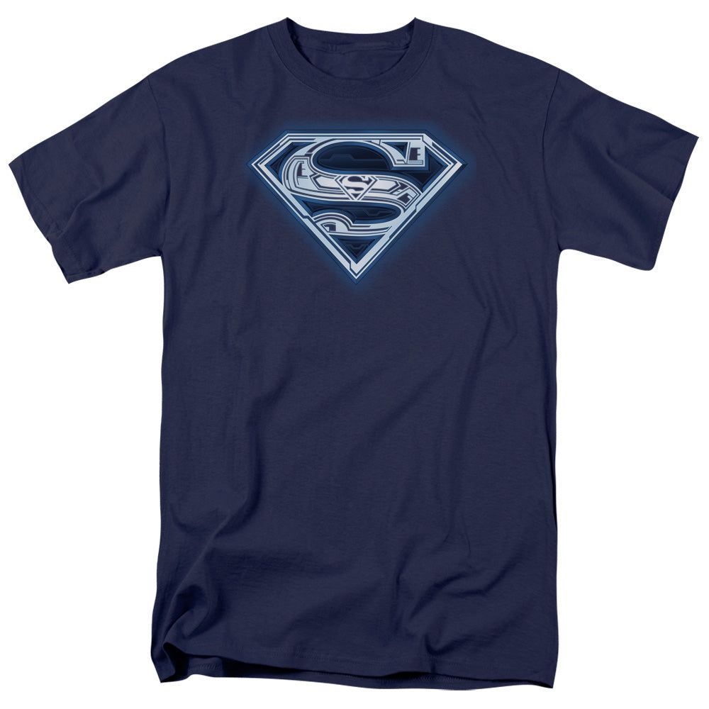 Superman Cyber Shield Mens T Shirt Navy Retro Pop Classics