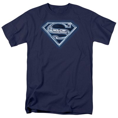 Superman Cyber Shield Mens T Shirt Navy Retro Pop Classics