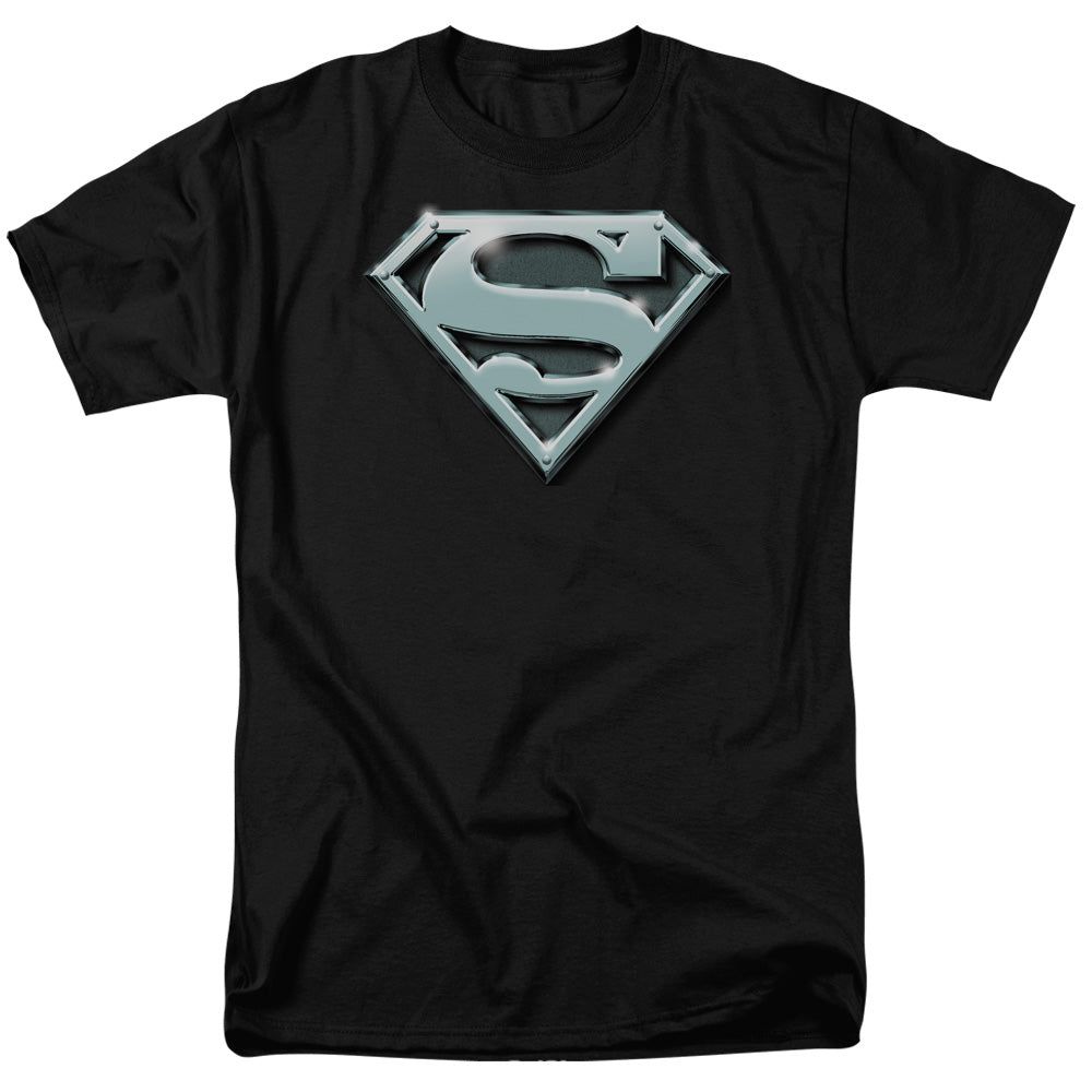 Superman Chrome Shield Mens T Shirt Black Retro Pop Classics