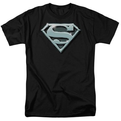Superman Chrome Shield Mens T Shirt Black Retro Pop Classics