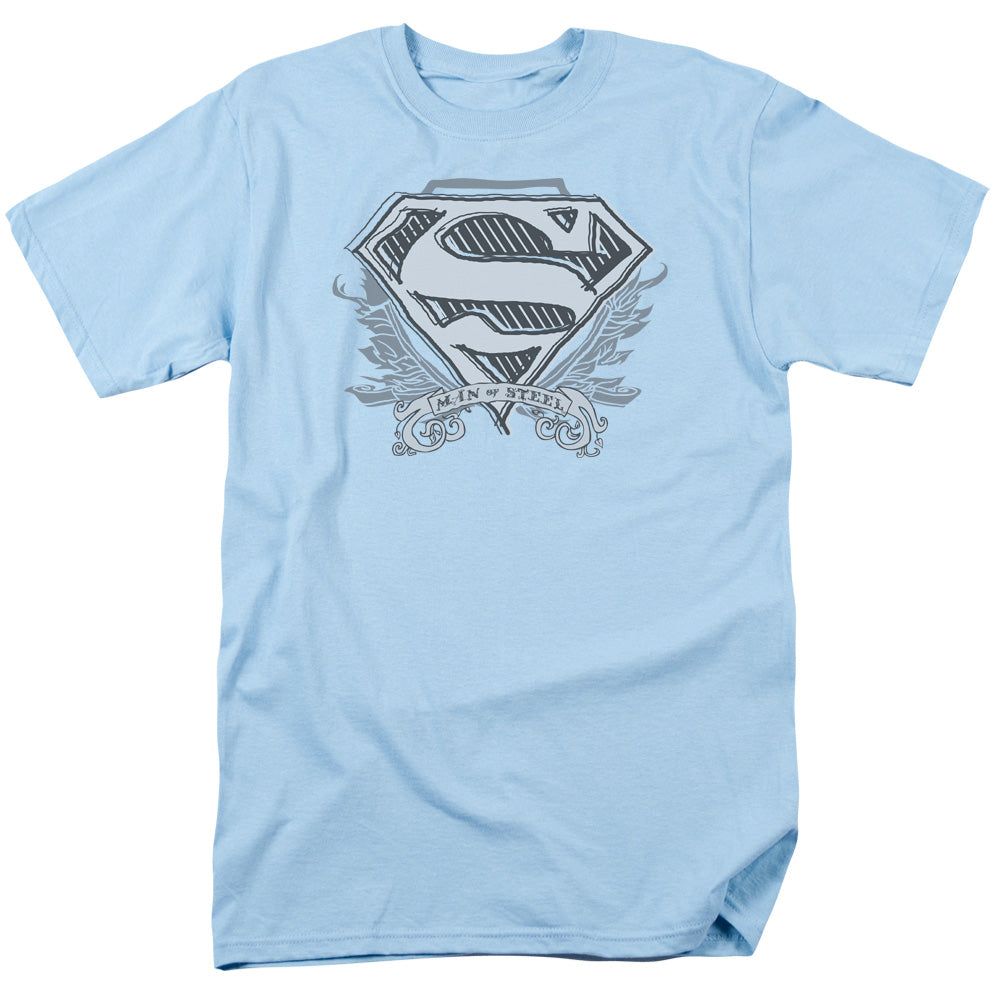 Superman Sketchy Crest Shield Mens T Shirt Light Blue Retro Pop Classics