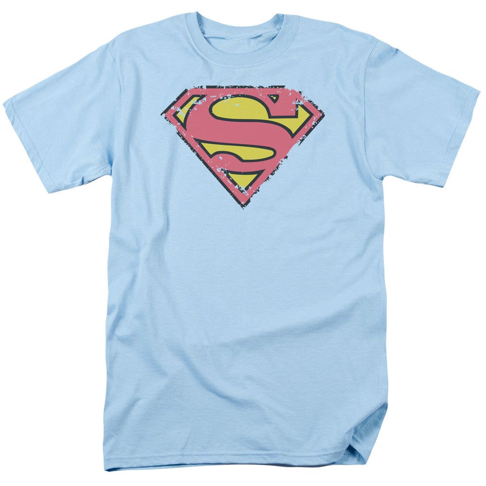 Superman Distressed Shield Mens T Shirt Light Blue Retro Pop Classics