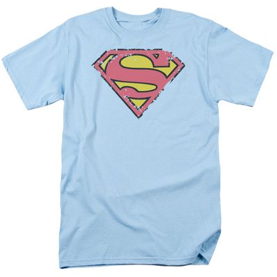 Superman Distressed Shield Mens T Shirt Light Blue Retro Pop Classics