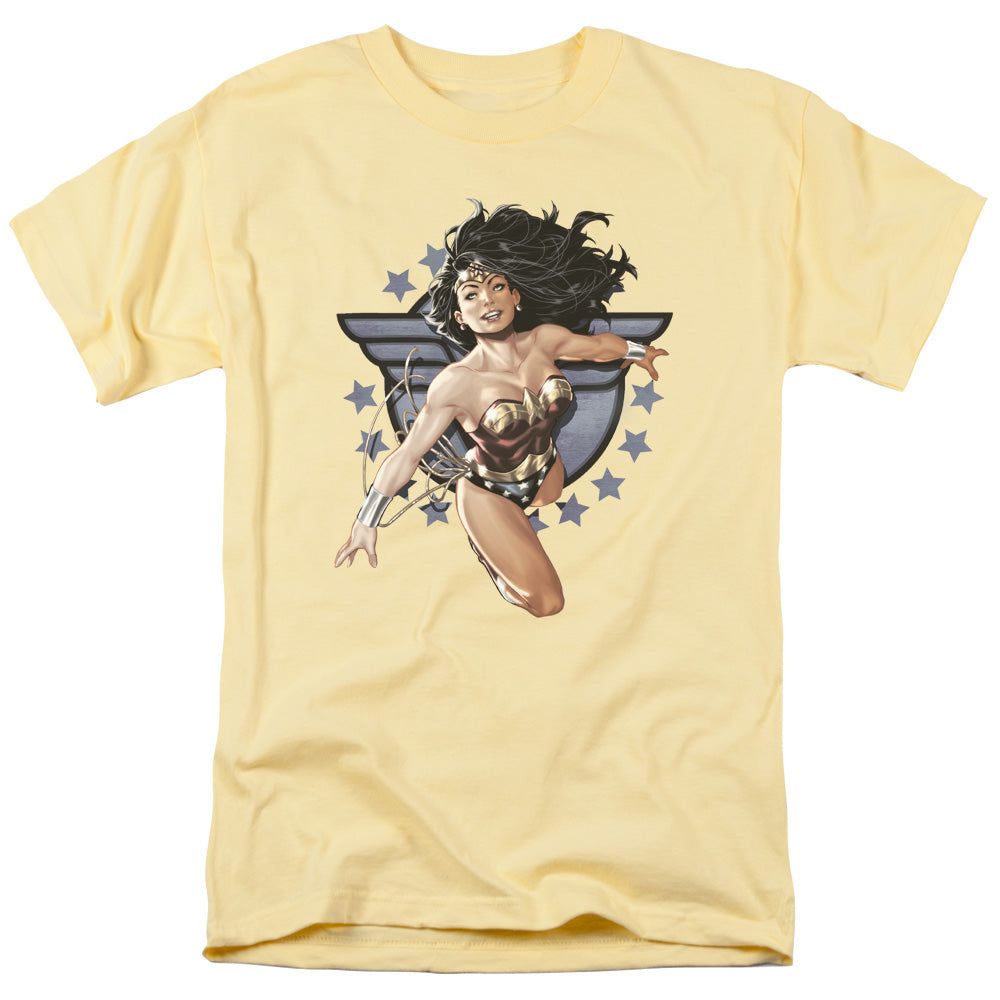 Justice League Wonder Woman All Star Mens T Shirt Yellow Retro Pop Classics