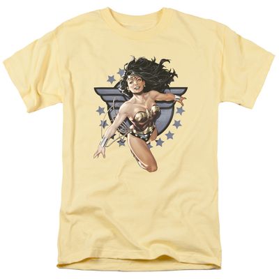 Justice League Wonder Woman All Star Mens T Shirt Yellow Retro Pop Classics