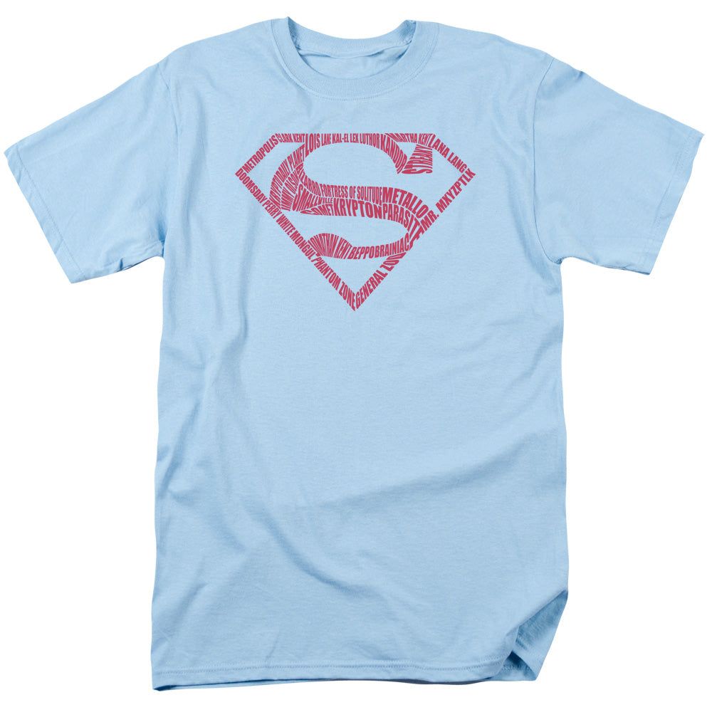 Superman Word Shield Mens T Shirt Light Blue Retro Pop Classics