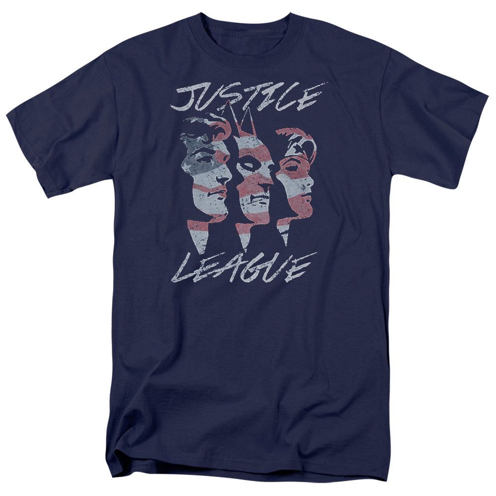 Justice League Justice for America Mens T Shirt Navy Blue Retro Pop Classics