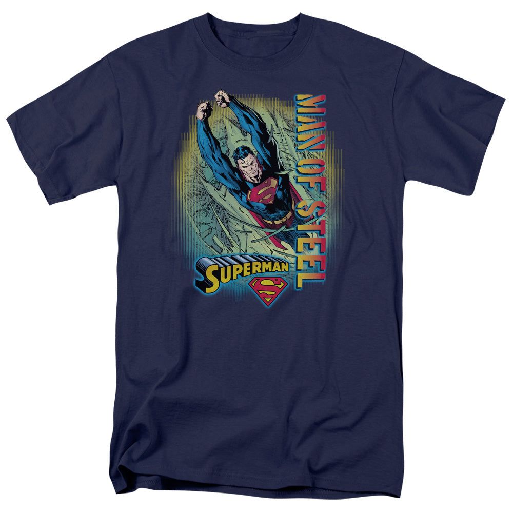 Superman Breakthrough Mens T Shirt Navy Retro Pop Classics