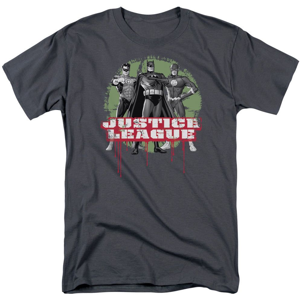 Justice League Justice League Trio Mens T Shirt Charcoal Retro Pop Classics