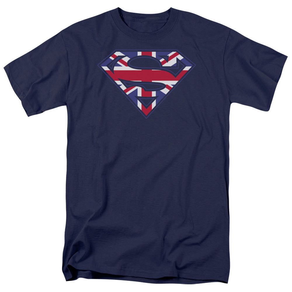 Superman Great Britian Shield Mens T Shirt Navy Retro Pop Classics