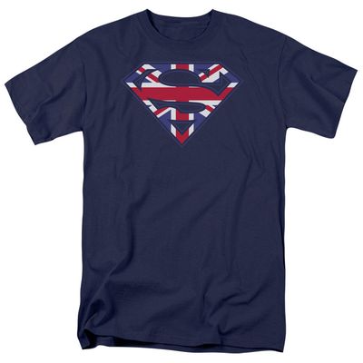 Superman Great Britian Shield Mens T Shirt Navy Retro Pop Classics