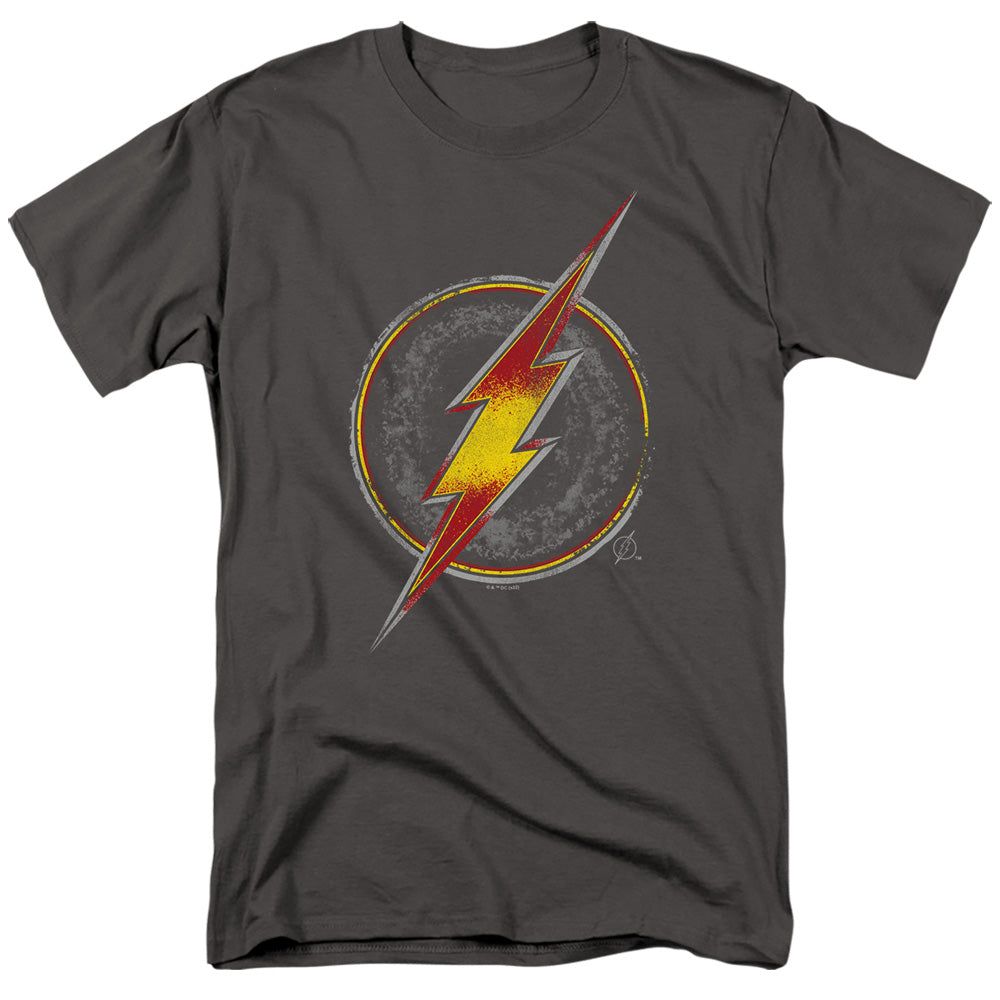 Justice League Flash Busted Logo Mens T Shirt Charcoal Retro Pop Classics