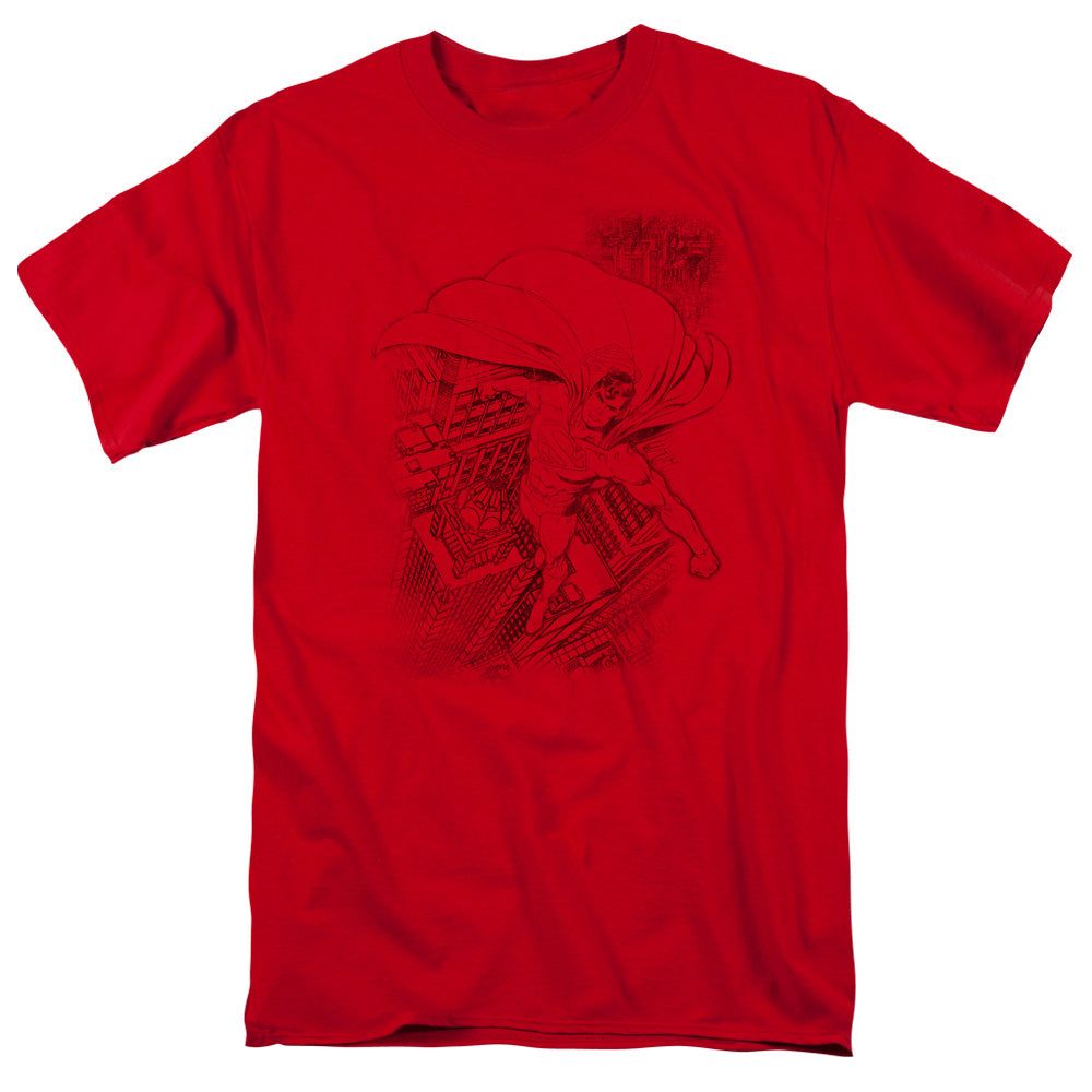 Superman In The City Mens T Shirt Red Retro Pop Classics