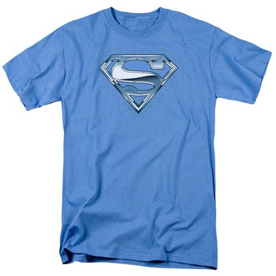 Superman Tribal Chrome Shield Mens T Shirt Carolina Blue Retro Pop Classics