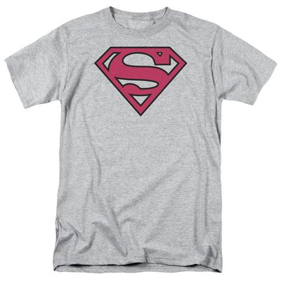 Superman Red &amp; Black Shield Mens T Shirt Athletic Heather Retro Pop Classics