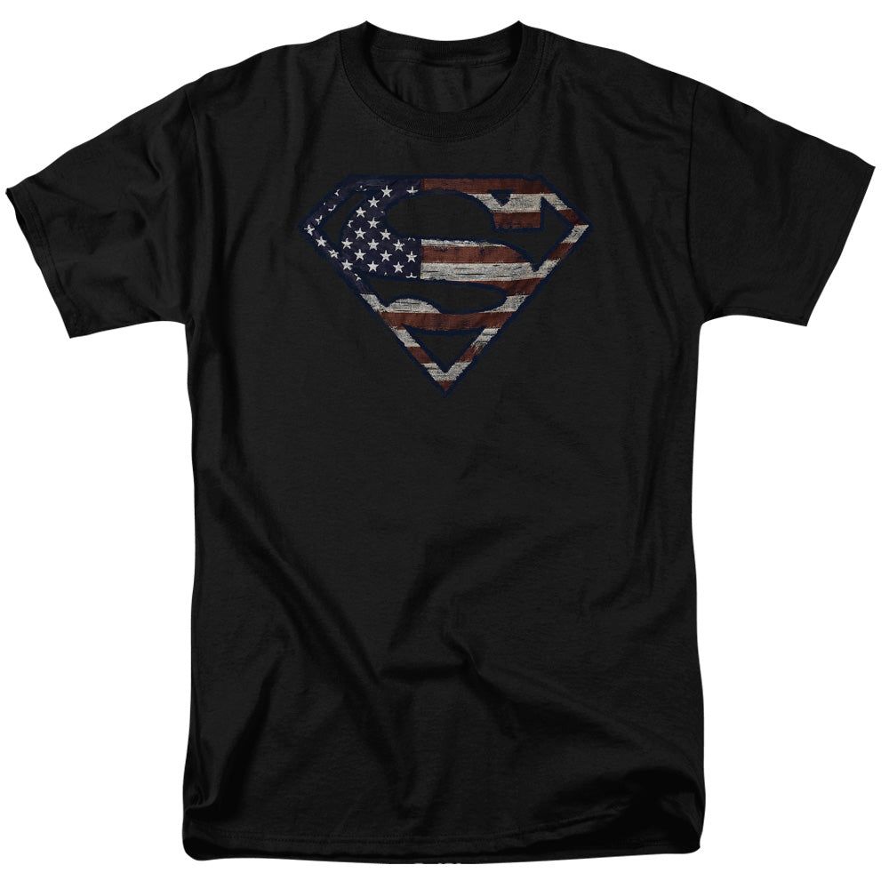 Superman Wartorn Flag Mens T Shirt Black Retro Pop Classics