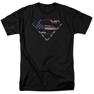 Superman Wartorn Flag Mens T Shirt Black Retro Pop Classics