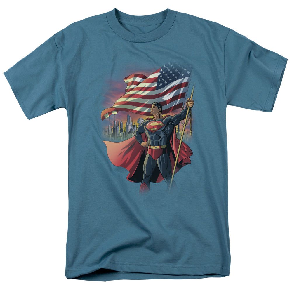 Superman American Hero Mens T Shirt Slate Retro Pop Classics