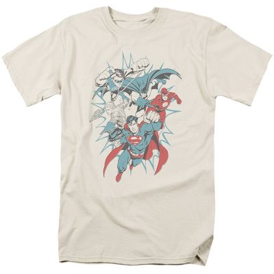 Justice League Pop Group Mens T Shirt Cream Retro Pop Classics