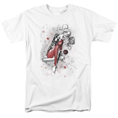 Justice League Harley Sketch Mens T Shirt White Retro Pop Classics