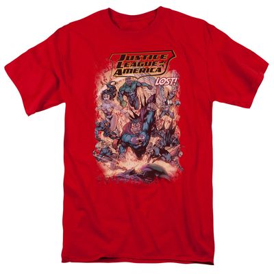 Justice League Lost Mens T Shirt Red Retro Pop Classics