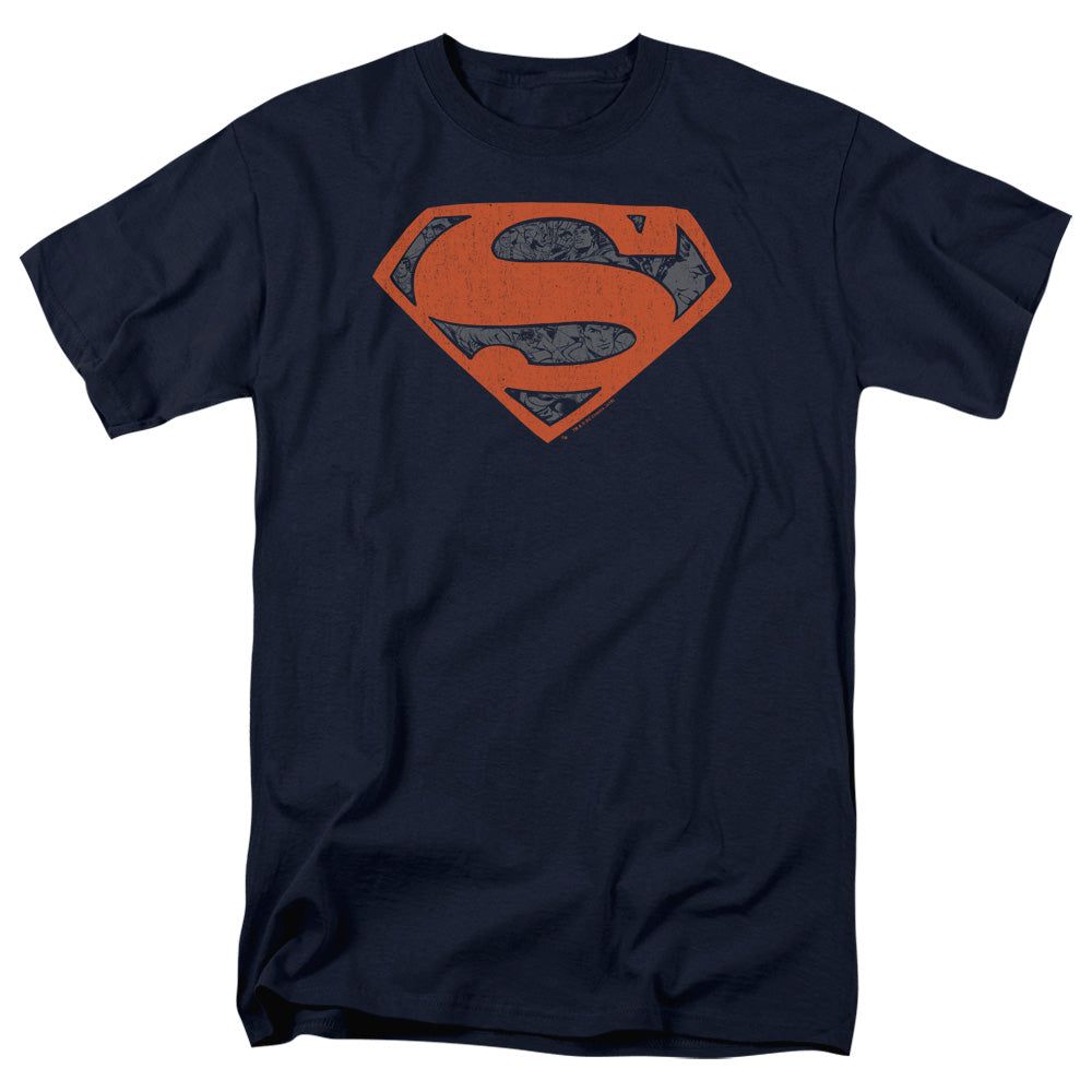 Superman Vintage Shield Collage Mens T Shirt Navy Retro Pop Classics