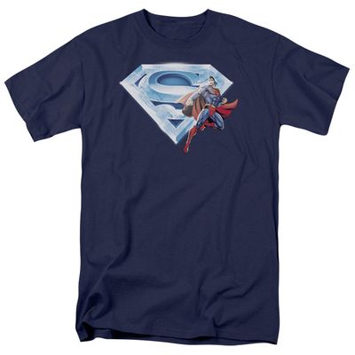 Superman Superman &amp; Crystal Logo Mens T Shirt Navy Retro Pop Classics