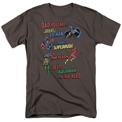 Justice League Dad Hero Mens T Shirt Charcoal Retro Pop Classics