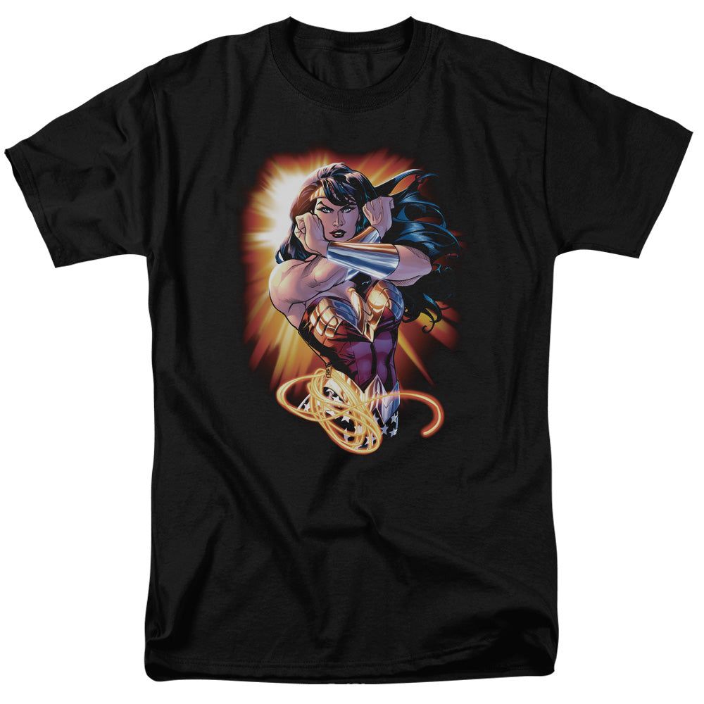 Justice League Wonder Rays Mens T Shirt Black Retro Pop Classics