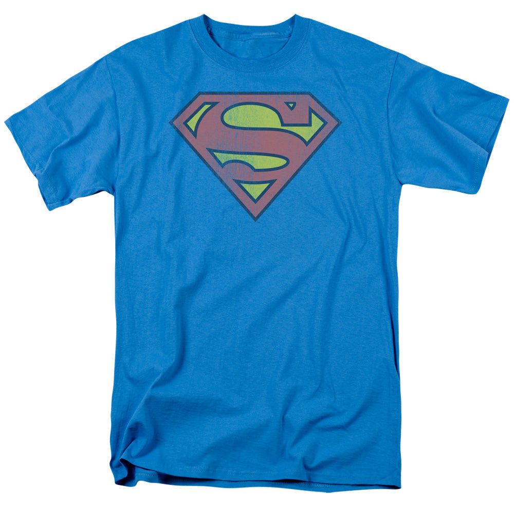 DC Comics Retro Superman Logo Distressed Mens T Shirt Turquoise Retro Pop Classics