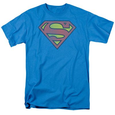 DC Comics Retro Superman Logo Distressed Mens T Shirt Turquoise Retro Pop Classics