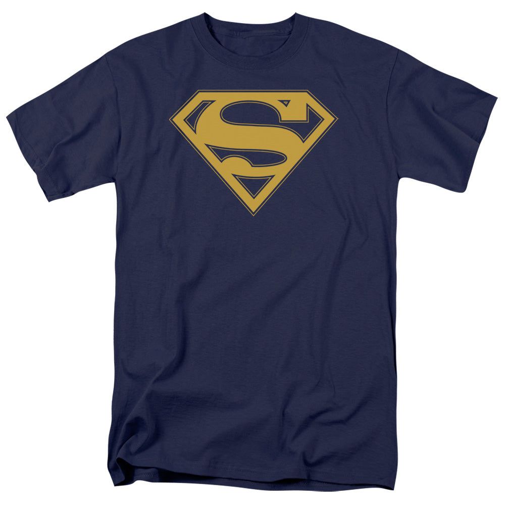 Superman Maize &amp; Blue Shield Mens T Shirt Navy Retro Pop Classics