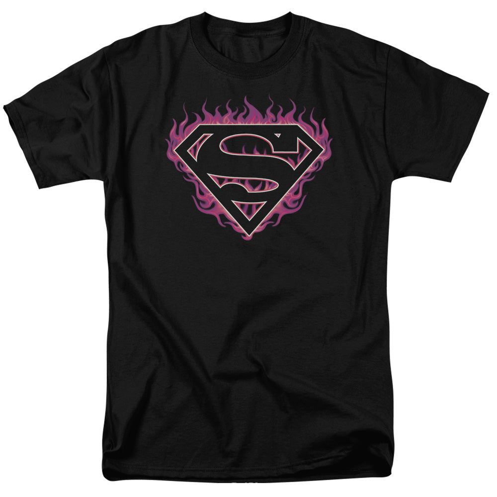 Superman Fuchsia Flames Mens T Shirt Black Retro Pop Classics
