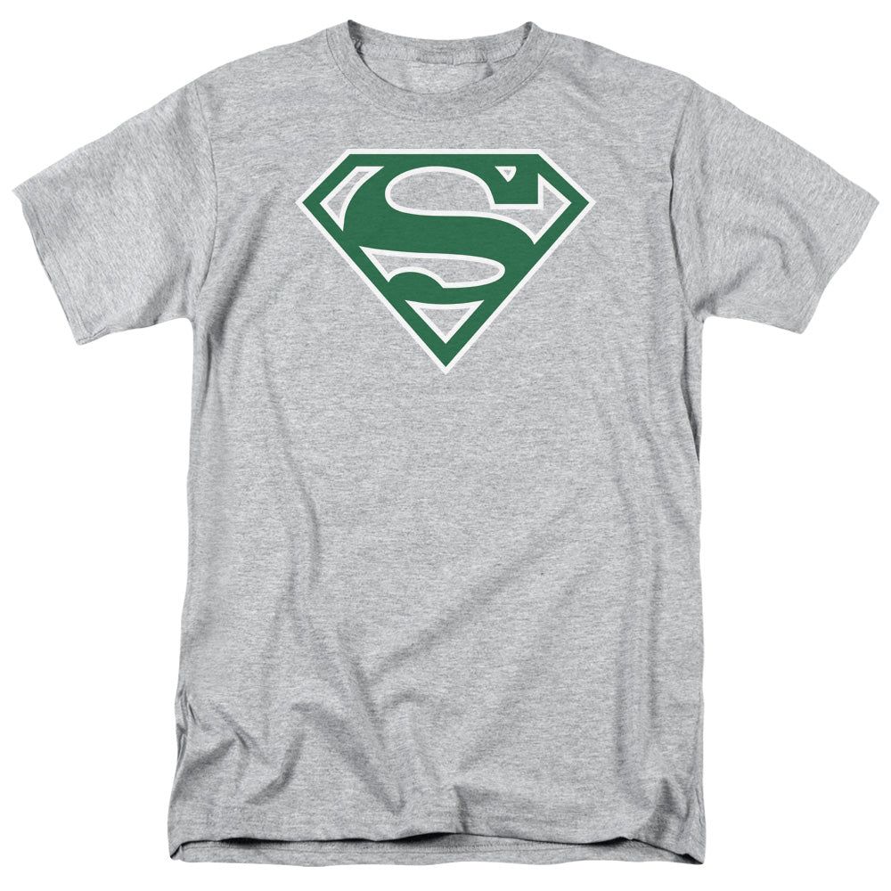 Superman Green &amp; White Shield Mens T Shirt Athletic Heather Retro Pop Classics