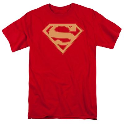 Superman Red &amp; Gold Shield Mens T Shirt Red Retro Pop Classics