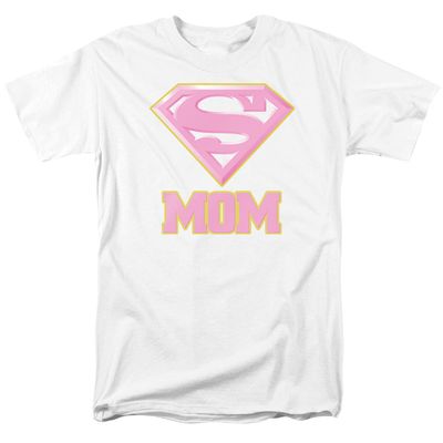 Superman Super Mom Pink Mens T Shirt White Retro Pop Classics